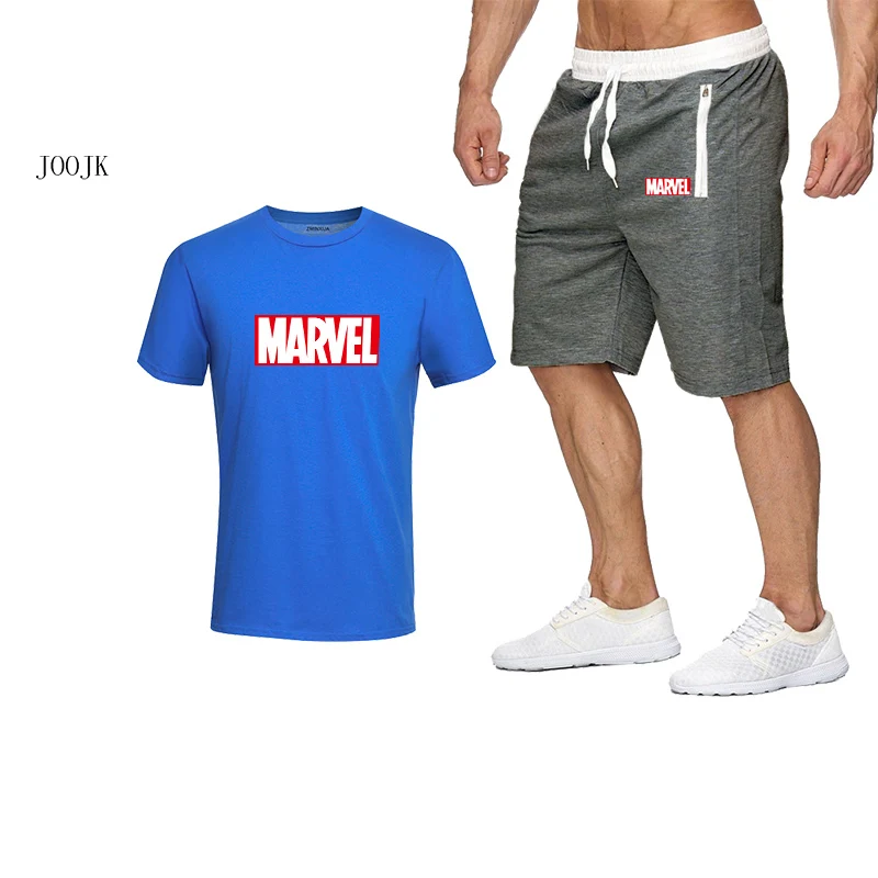 Комплекты с принтом MARVEL мужская футболка + шорты спортивный костюм из двух