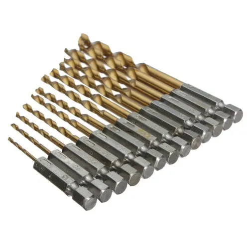 

11/11 1/4 Hex Shank 1.5-6.5mm Twist Drill 13pcs/lot HSS High Speed Steel Titanium Coated Drill Bit Set Woodworking Metal Tools S