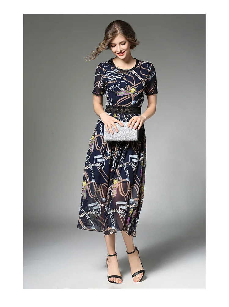 New Fashion Autumn Women Vintage Short Sleeve Dresses Lady Print Floral A line Party Dress 3020 | Женская одежда