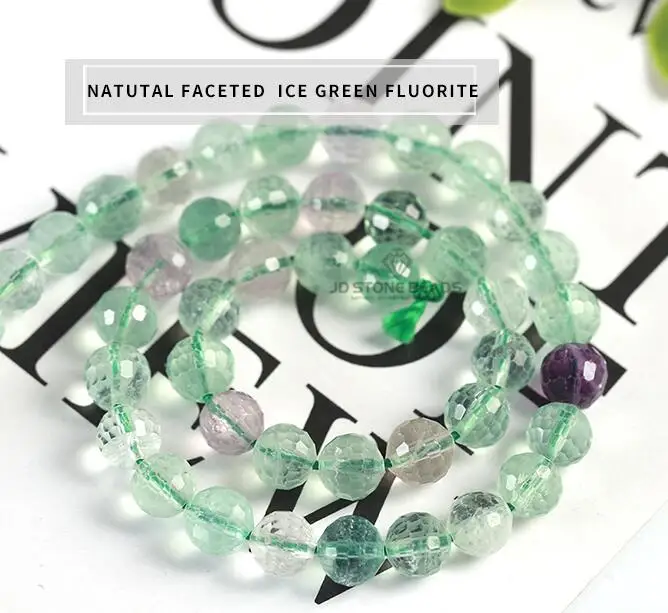 FACETED ICE GREEN 10 цветов, натуральные разноцветные флюоритовые бусины, 4, 6, 8, 10, 12 мм, размер на выбор, высококачественные бусины, ледяной флюорит, драгоценный камень для изготовления ювелирных изделий - Цвет: FACETED ICE GREEN