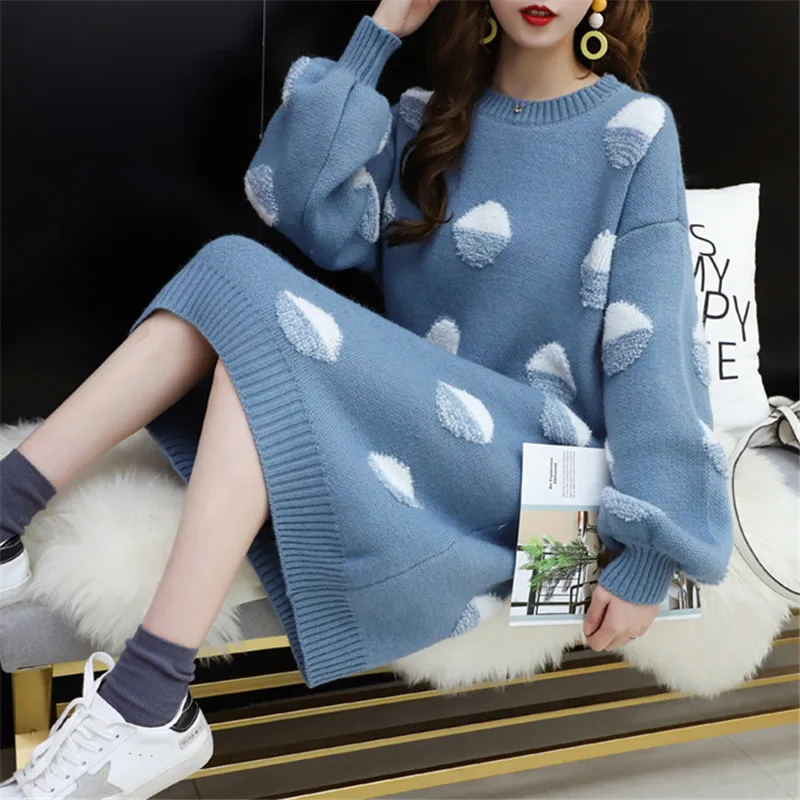 Женский свитер весна-осень 2019 новинка платье с круглым вырезом пуловер свободный