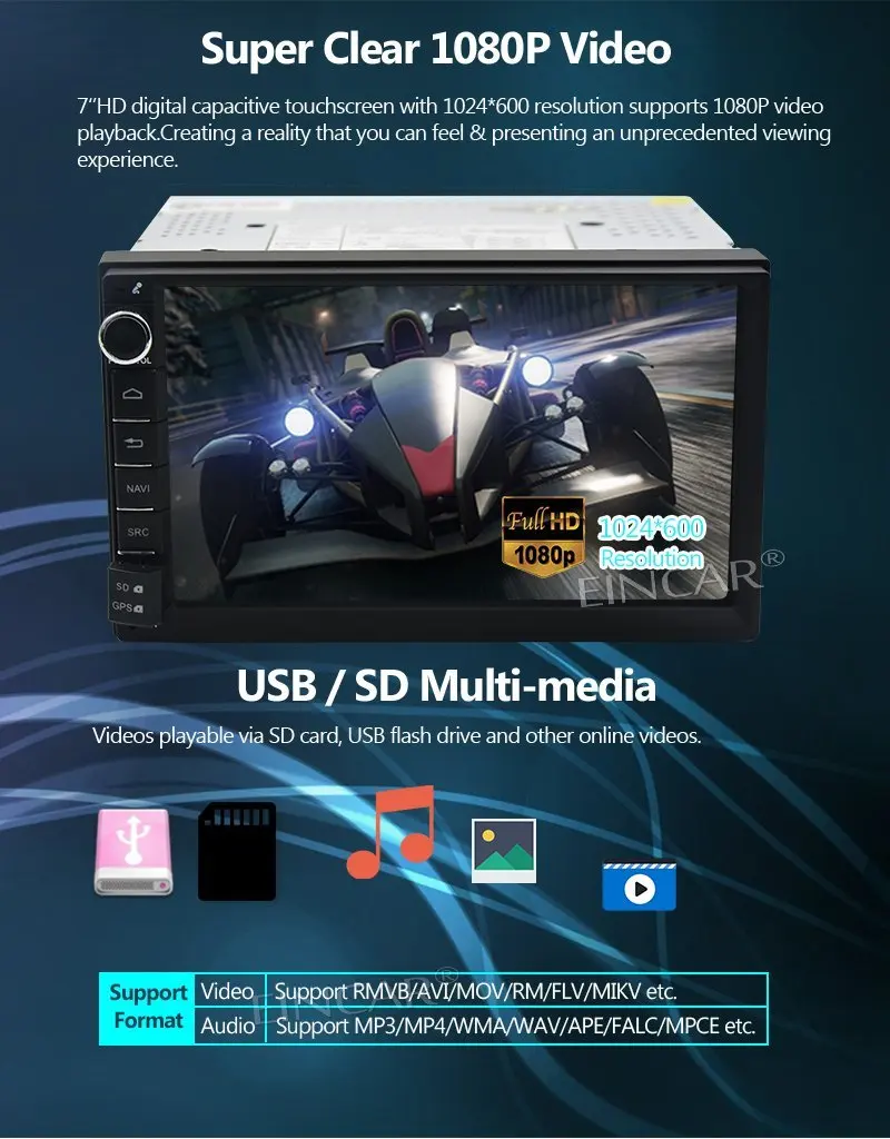 Двойной Дин стерео Android 7 1 Bluetooth/Радио/USB/SD/AUX ''gps навигации сабвуфер видео из