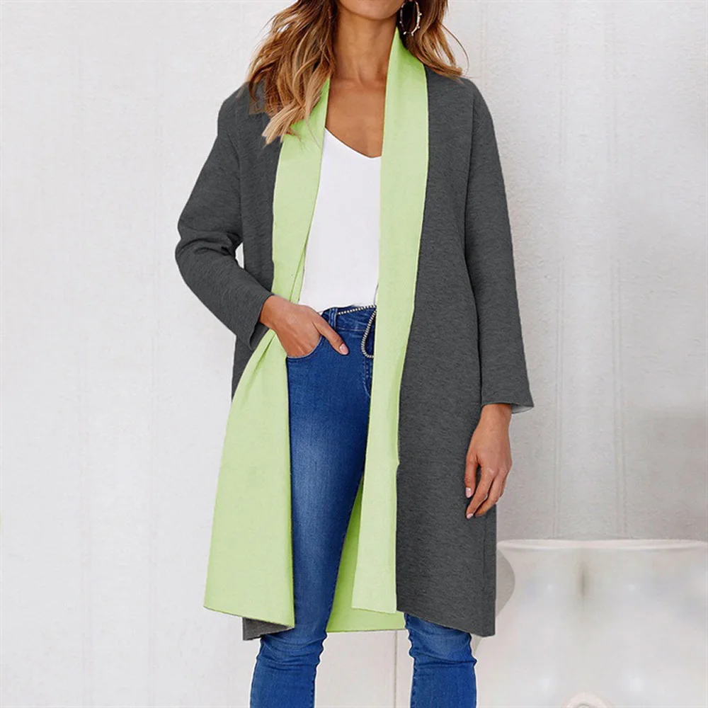 Осенне зимнее теплое шерстяное длинное пальто повседневный джемпер с длинными