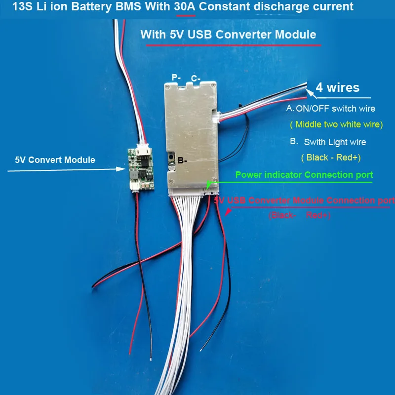 48 В литий-ионный Батарея печатной платы с 30A постоянного тока и 5 В выход USB модуль для 13 s литий-ионный Батарея электрических велосипед