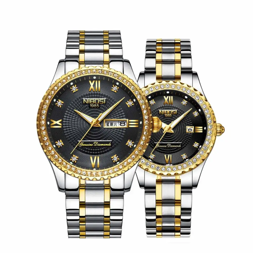 silver gold black c NIBOSI часы унисекс, часы для влюбленных, Лидирующий бренд, Роскошные мужские часы и часы, женские водонепроницаемые кварцевые наручные часы, женские часы с кристаллами - Цвет: silver gold black c