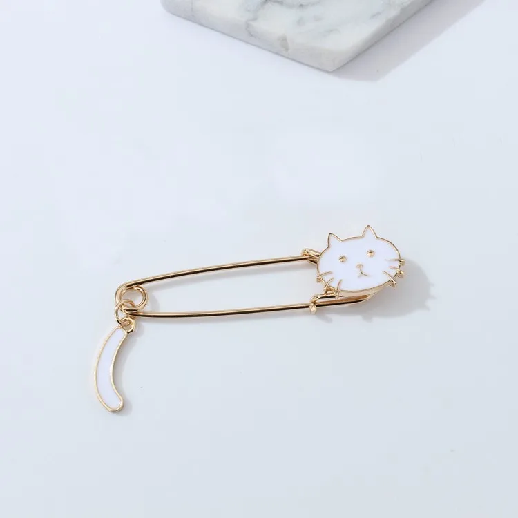 Женская брошь в форме кошки Милая Белая черная с глазурью капель аксессуар для