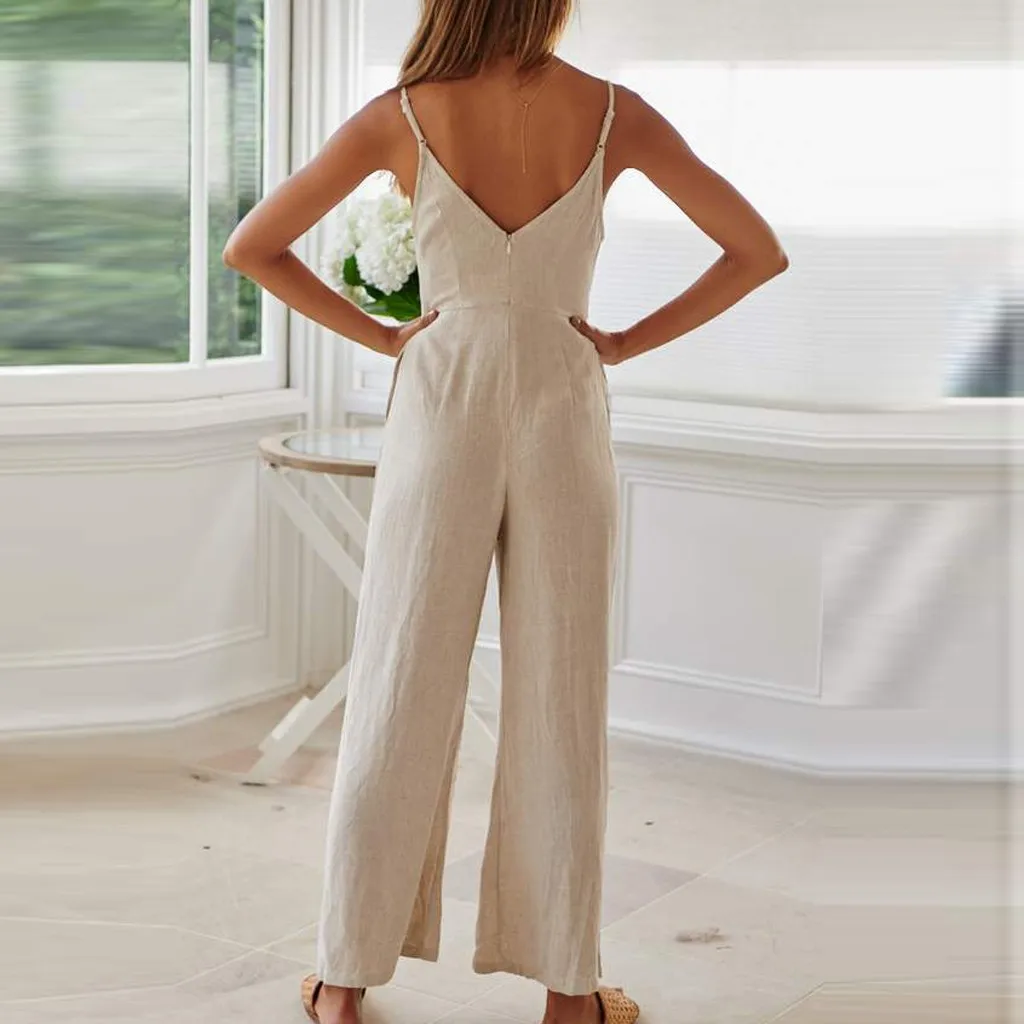 Летний женский комбинезон боди с v-образным вырезом без рукавов на шнуровке