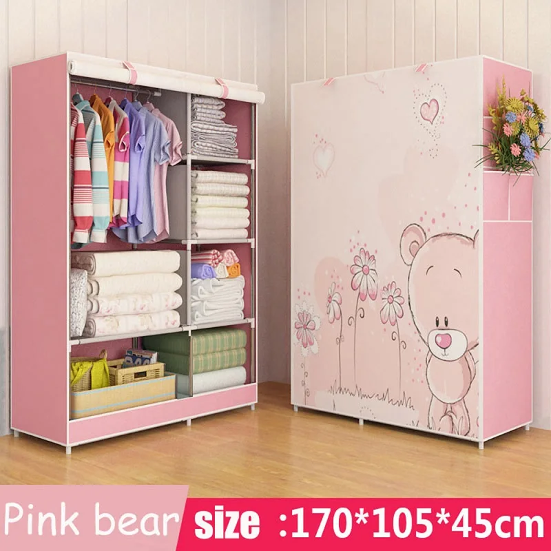 pink bear 3D живопись шкаф нетканые стальные трубы в сборе органайзер для хранения Съемная одежда спальня мебель шкаф - Цвет: pink bear