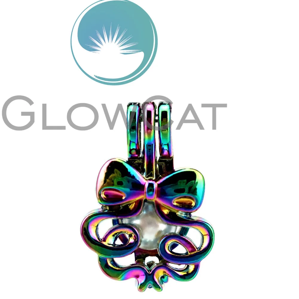 20x CC268 Rainbow Colors Bowknot Beads Cage Jewelry Making Essential Oil Diffuser Pearl Locket Pendant | Украшения и аксессуары