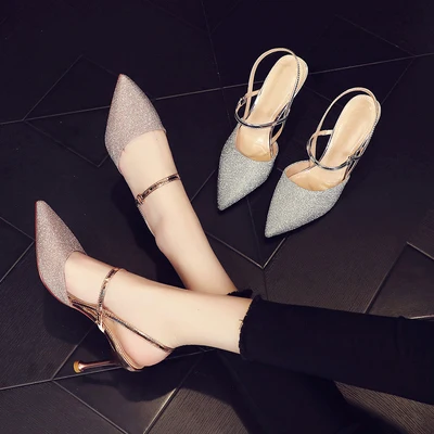 2019 г. новые летние корейские туфли на высоком каблуке шпильке с острым носком