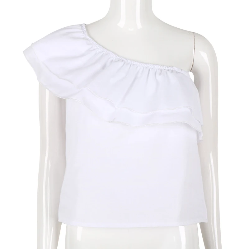 2018 летние топы для Для женщин рюшами с плеча короткий рукав блузка Femme Дамская