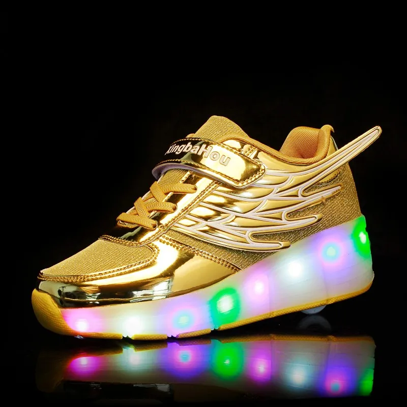 

New Pink Gold Cheap Child Fashion Girls Boys LED Light Roller Skate Shoes For Children Kids Sneakers With Wheels One wheels