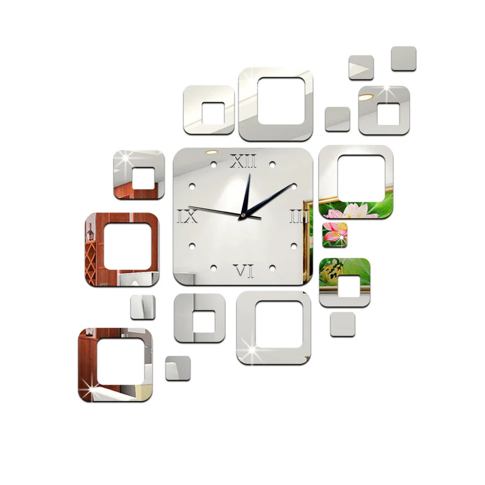 

New Freeshipping Creative selling acrylic clock home decorating the living room quiet square mirror wall clock quartz clock