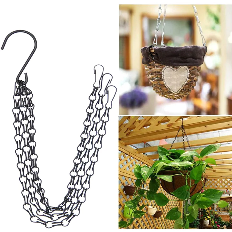 5Pcs Flower Pot Hanging Chain Basket Flower Pot 3 Point Garden Plant Hanger with Hooks HVR88