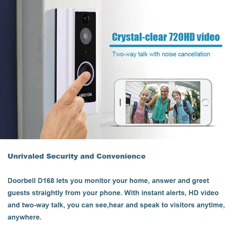 Higestone Беспроводной Wi-Fi Смарт-видео IP65 Кольцо Дверной звонок двухстороннее аудио iOS Android приложение пульсометр аккумулятор облако хранения Alexa