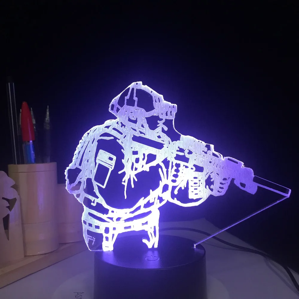 Армейский солдат USB 3D лампа 7 цветов Сенсорное дистанционное управление