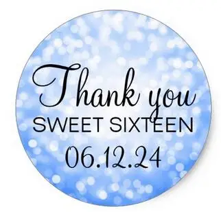 

1.5inch Thank You Sweet 16 Birthday Blue Glitter Lights Round Sticker