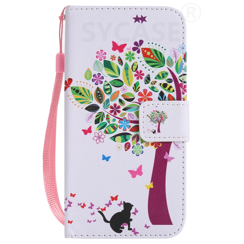 tree and cat SYCASE флип чехол для Huawei P8 9 10 Lite mate9 mate10 lite окрашенный бумажник для Карт Подставка Роскошная искуственная кожа с рисунком мультяшная сумка для телефона - Цвет: tree and cat