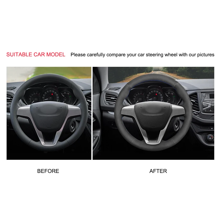 Ручной работы DIY черный замшевый кожаный чехол рулевого колеса автомобиля для Lada