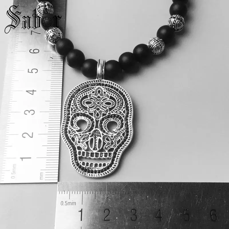 Длинная цепочка большое ожерелье кулон в виде черепа крест бусины модные