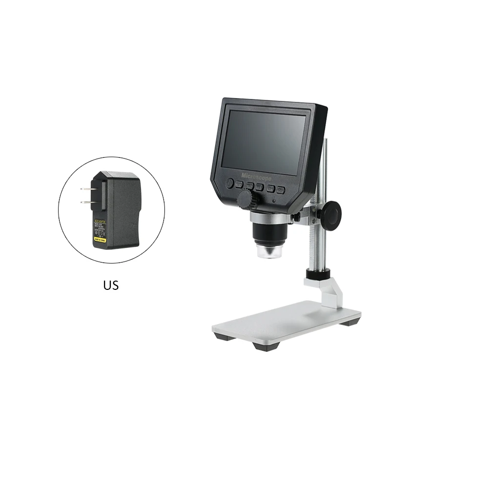 US Plug 600X цифровой видео микроскоп 4,3 дюймов lcd Лупа микроскопио для обслуживания мобильного телефона QC/Промышленный осмотр+ подставка - Цвет: US Plug