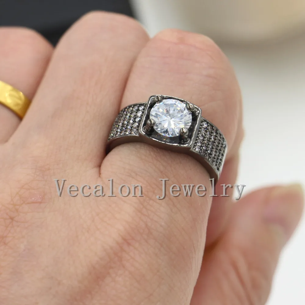 Vecalon Prong набор Пасьянс 3ct AAAAA Циркон Cz Обручальное кольцо для мужчин 10KT черное