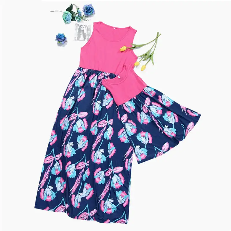 Mother Daughter Dresses 2019 Patchwork Floral Long Dress Mommy and me clothes Vestido mae e filha Family matching C0360 | Мать и ребенок