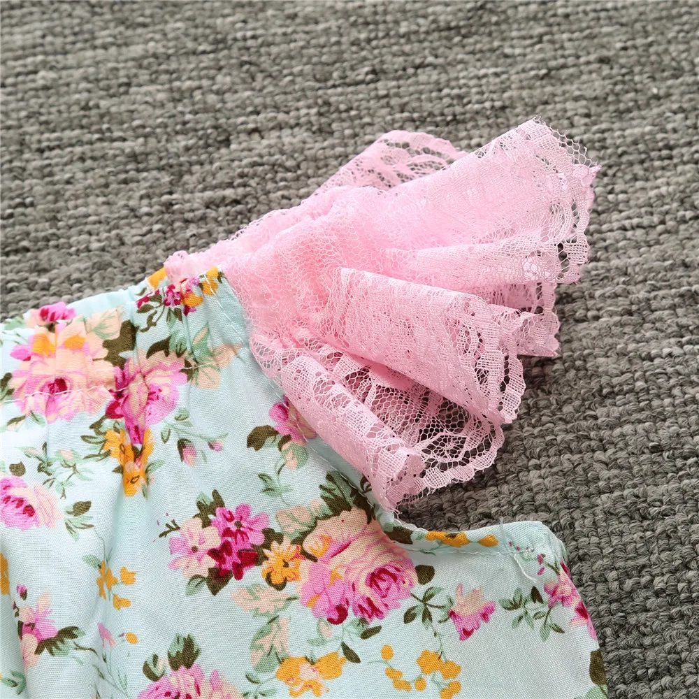 Комбинезоны для маленьких девочек с цветочным принтом кружевная Одежда летний