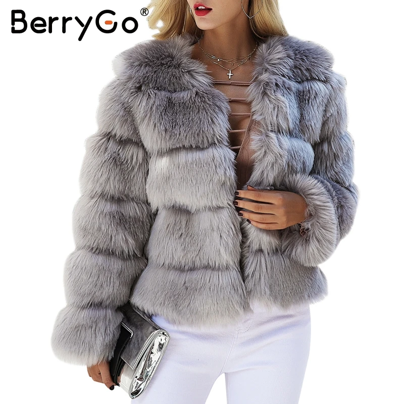 Пушистое пальто из искусственного меха BerryGo женская короткая зимняя верхняя