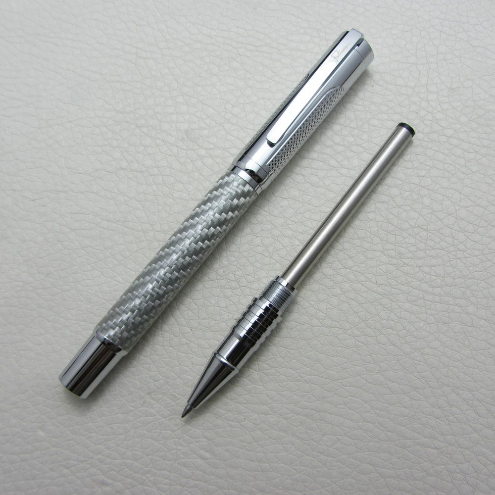 

Fuliwen Roller Ball Pen Silver Carbon Fiber Heavy Pen F9027