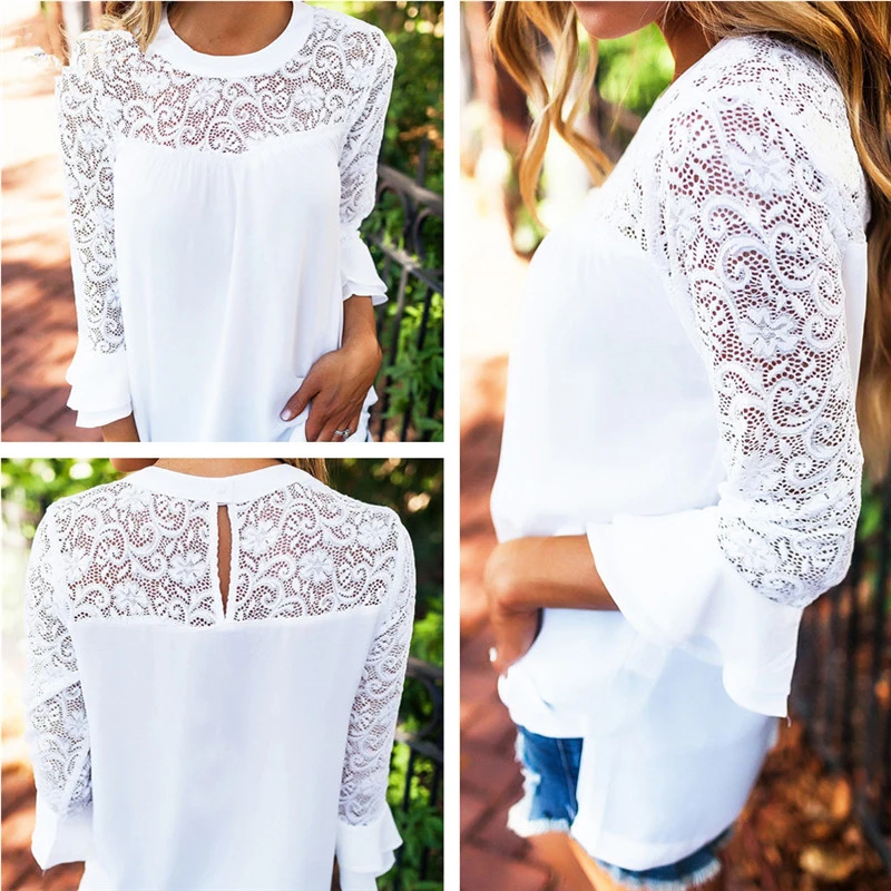 2019 Лето Осень Новые Модные женские шифоновые блуза с широкими рукавами