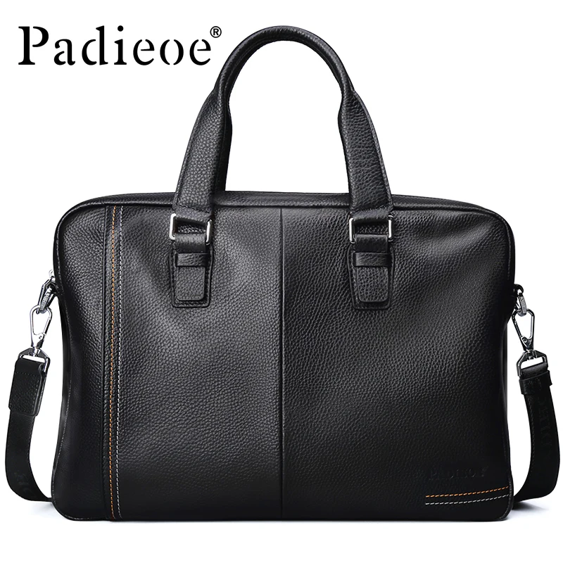 Padieoe Business Men's Briefcase Genuine Cow Leather Luxury Top-Handle Bag for Male Fashion Laptop Tote Bags for Men Casual