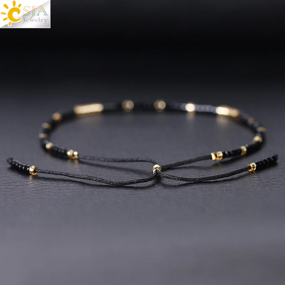 Мини браслет CSJA с кристаллами и бусинами в богемном стиле черного цвета miyuki delica