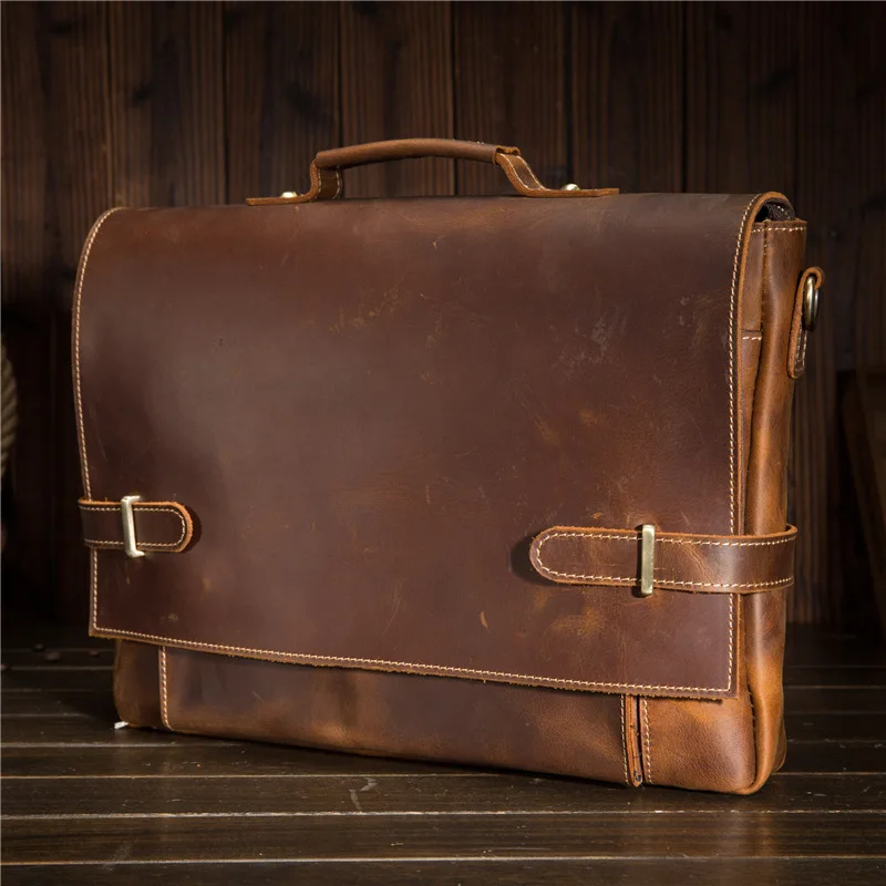 Nesitu Винтаж коричневый толстый Натуральная Crazy Horse кожаный портфель 14 ''ноутбук Offiice мужской портфель сумки через плечо M9090