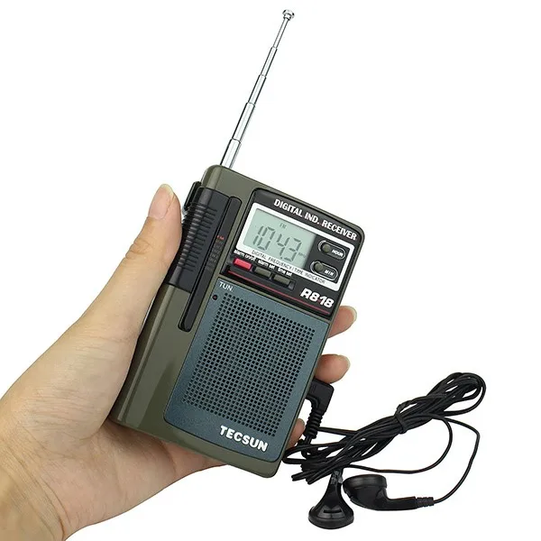 1 шт. TECSUN карманный мини радио FM/MW/SW приемник полный диапазон цифровые часы Будильник+ Внешняя антенна TECSUN R-818 fm-радио