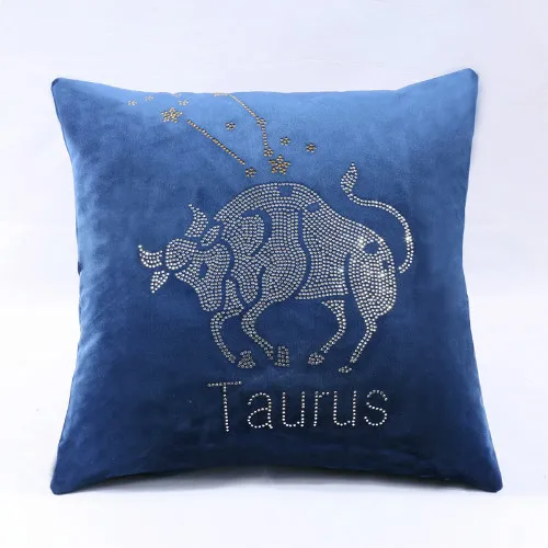 Taurus blue IDouillet Созвездие Стразы, декоративная Бархатная подушка, чехол подушка со знаком зодиака, чехол для дивана, дивана, стула, квадратная 45x45 см - Цвет: Taurus blue