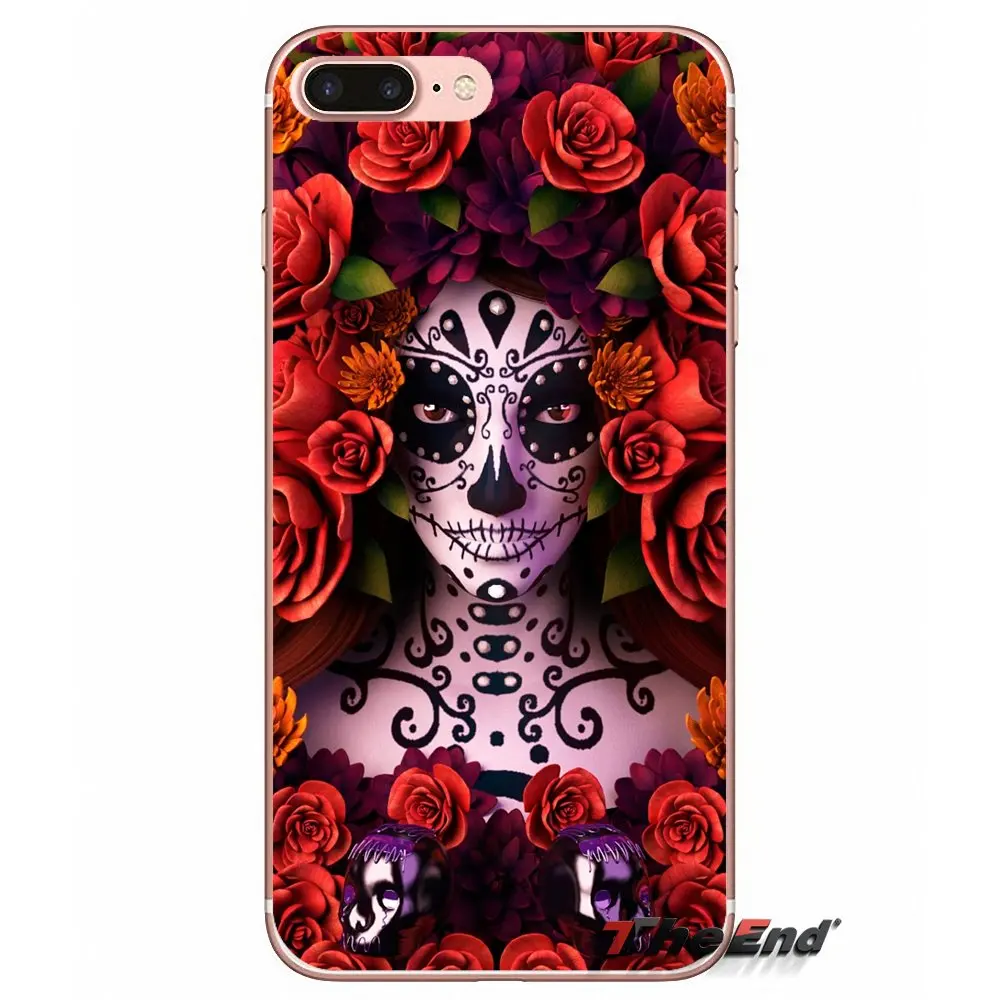Для iPhone X 4 4S 5 5S 5C SE 6 6S 7 8 Plus Samsung Galaxy J1 J3 J5 J7 A3 A5 2016 2017 Catrina красивая Роза девушка череп