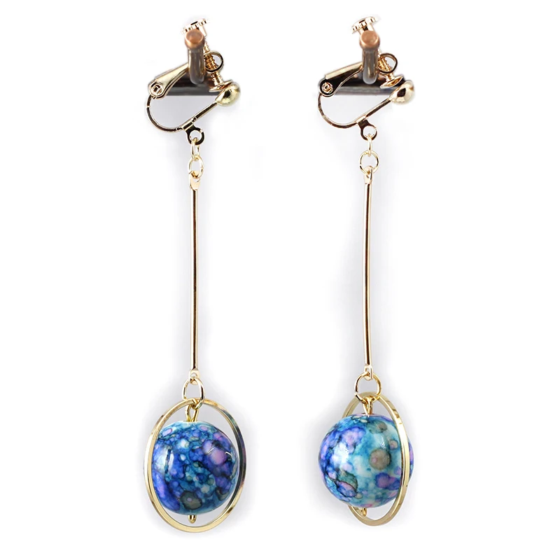 Blue Цветные Серьги планета без отверстий серьги-клипсы Геометрическая круглая Красная планета клипсы без пирсинга женские драгоценные серьги-кисточки CE141 - Окраска металла: Blue