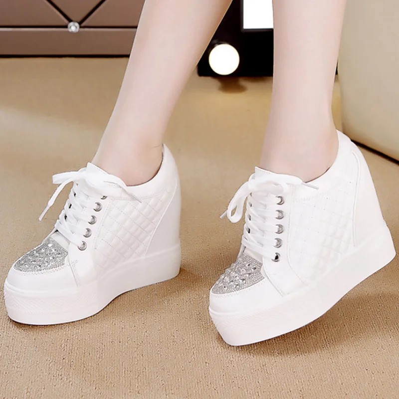 

Platform sneakers 2019 fashion rhinestone chunky sneakers solid white/black casual shoes women baskets femme