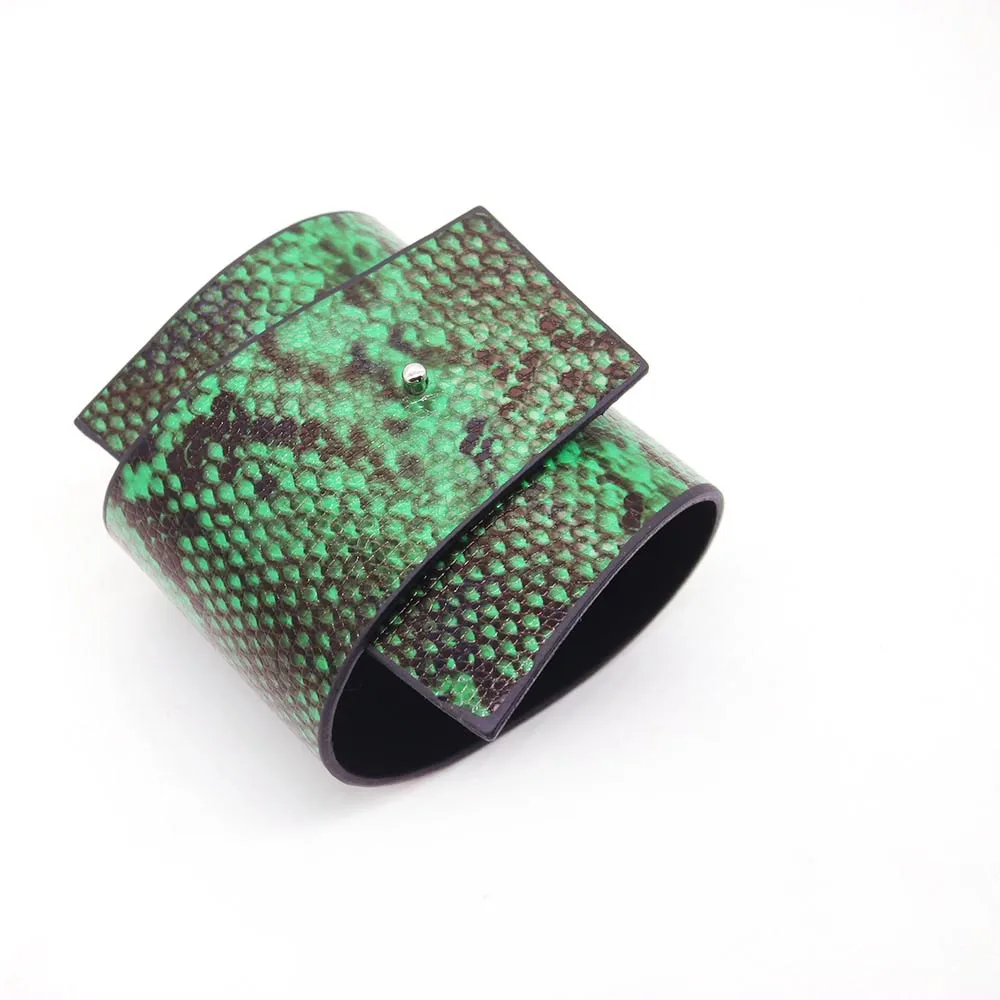 Женский кожаный браслет в стиле панк элегантный широкий с леопардовым принтом 3