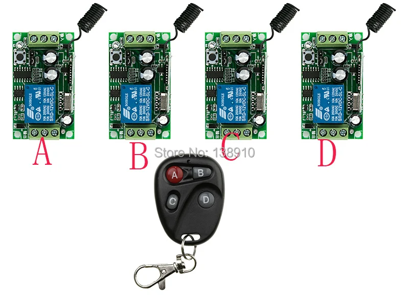 Выключатель дистанционного управления, 12 В постоянного тока, 1 канал, светодиодный светильник, ВКЛ./ВЫКЛ., пульт дистанционного управления, 4 приемника, 1 передатчик, лампа/окно/гаражные двери