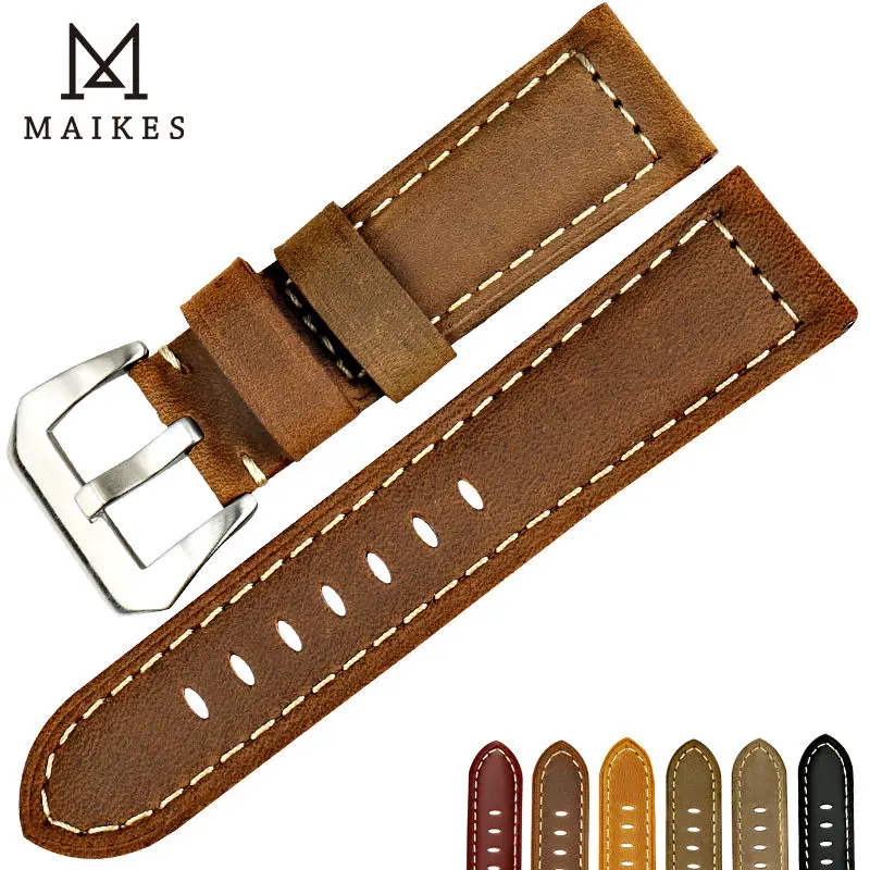 Новый ремешок для часов MAIKES 22 24 26 мм аксессуары винтажный из натуральной кожи samsung