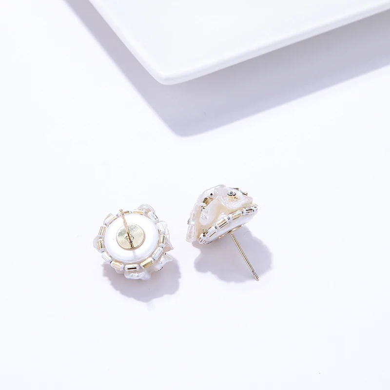 Yhpup Beautiful Trendy Korean Elegant Natural Pearls Stud Earrings Exquisite Flower Baroque Brincos for Bride Wedding Party Gift | Украшения