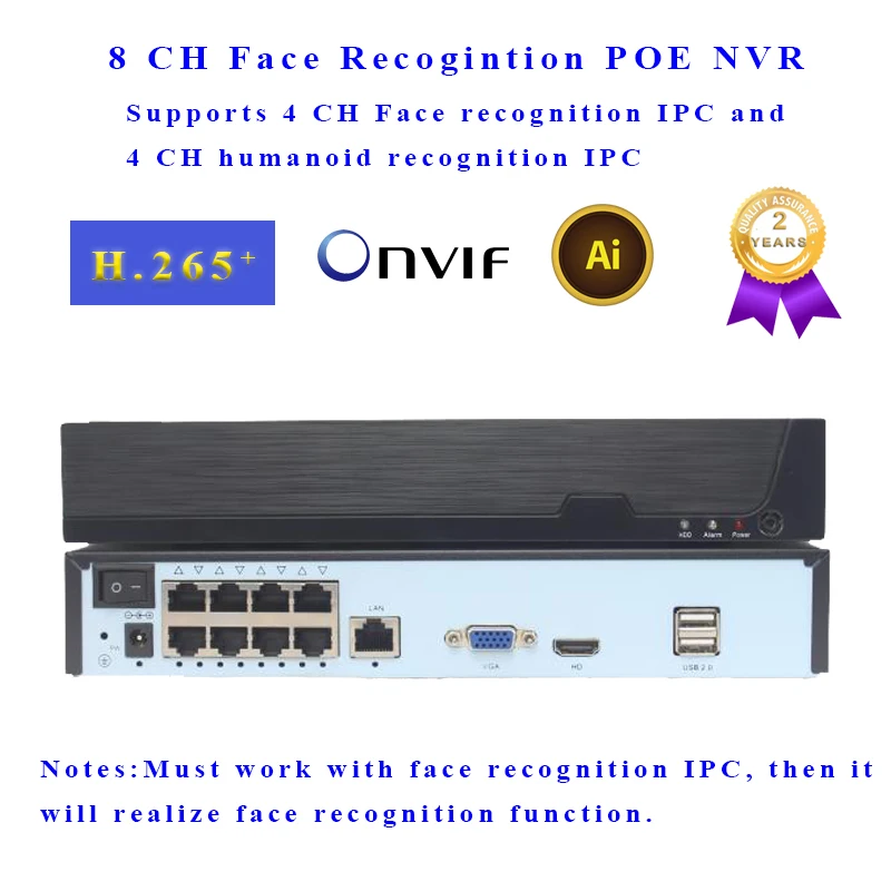 Распознавание лица POE NVR 8 CH P2P IP видеорегистратор поддерживает 5MP IPC вход H.265 Onvif целевой счет для ip-камеры наблюдения