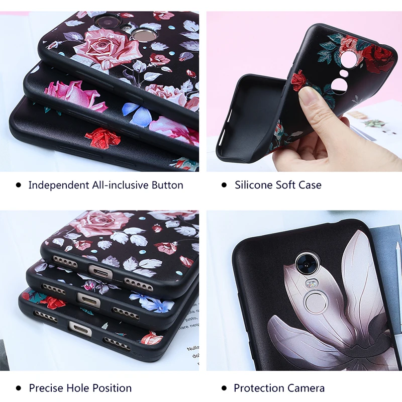 BROEYOUE Case For Redmi 4X Note 7 6 5A 5 Pro 4A Plus 3D Relief Flowers TPU Xiaomi Mi9 A1 5X 5S 6X 8SE |