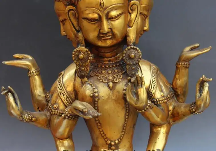 S5137 20 "тибетская бронзовая позолота 4 головки 8 подставок Ваджра Ushnishavijaya Namgyalma