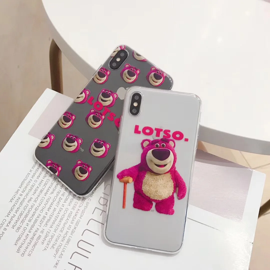 Милый чехол для телефона с рисунком лотсо клубники медведь Apple iPhone X XS Max Xr 8 7 6 6s Plus