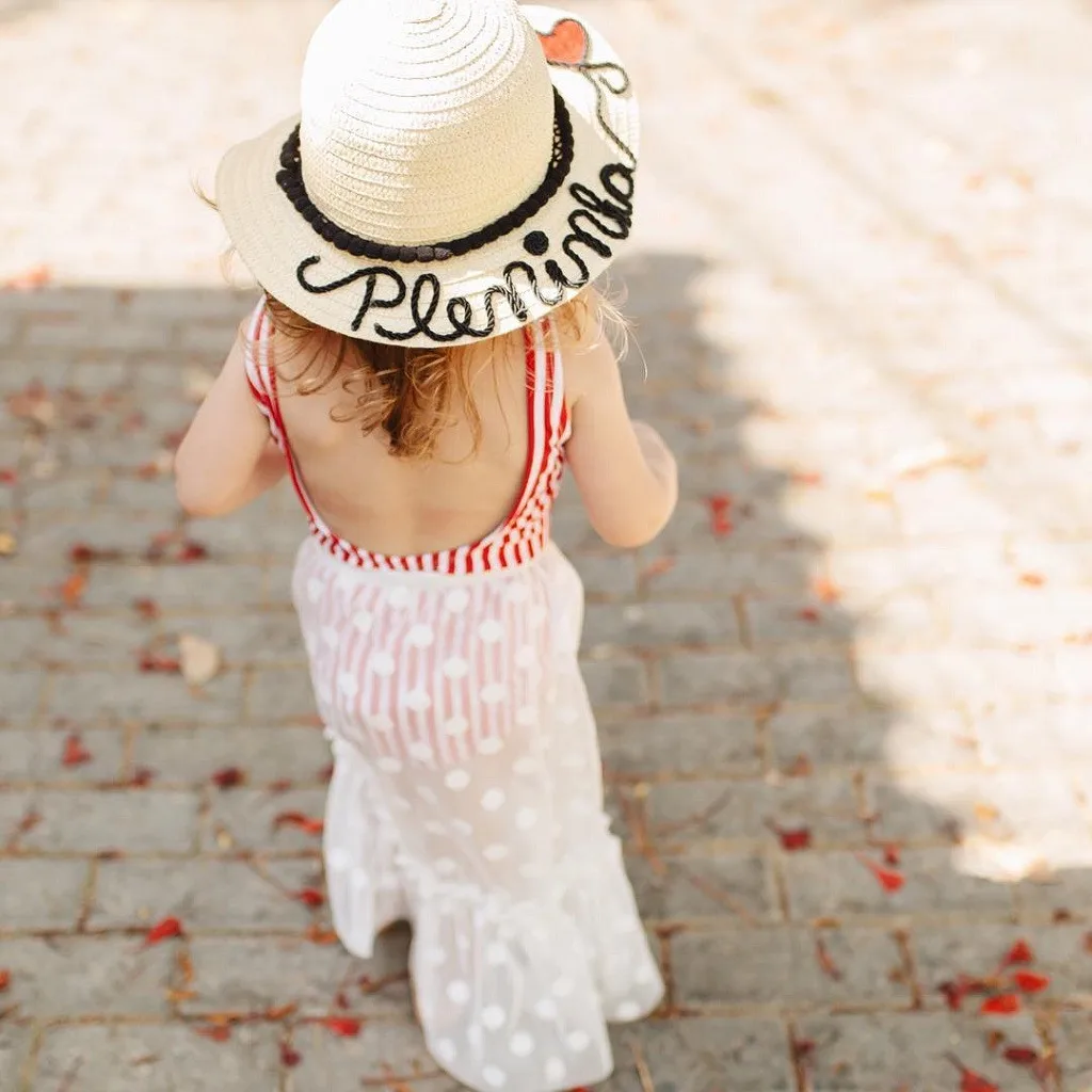 Летний полосатый купальник для маленьких девочек Цельный Тюлевое платье