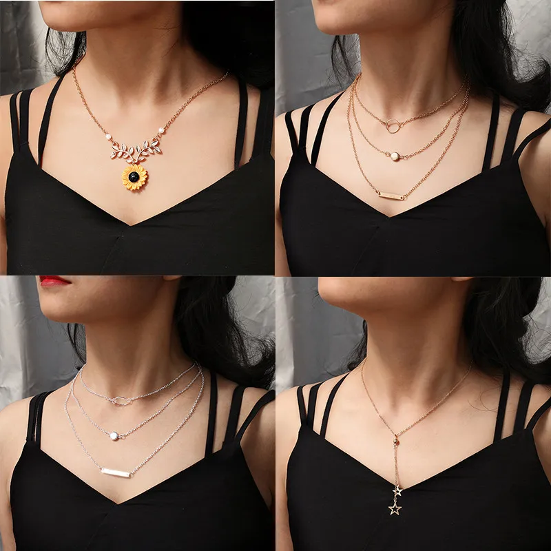 Новинка 2019 многослойное ожерелье Золотая подвеска простое геометрическое для