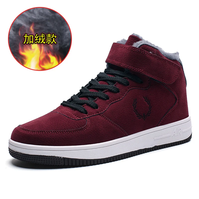 Men's Flats Cotton Padded Skateboarding Shoes High-top Lace Up Leather Winter Warm Black Grey Fashion For Men Boys 6 inch Nubuck